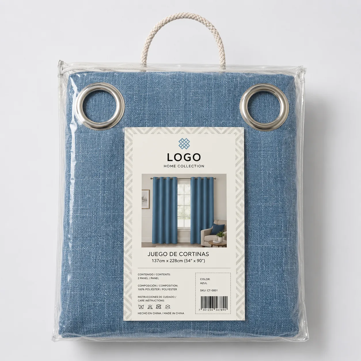 Retail packaging prepared for an OEM finished curtain order