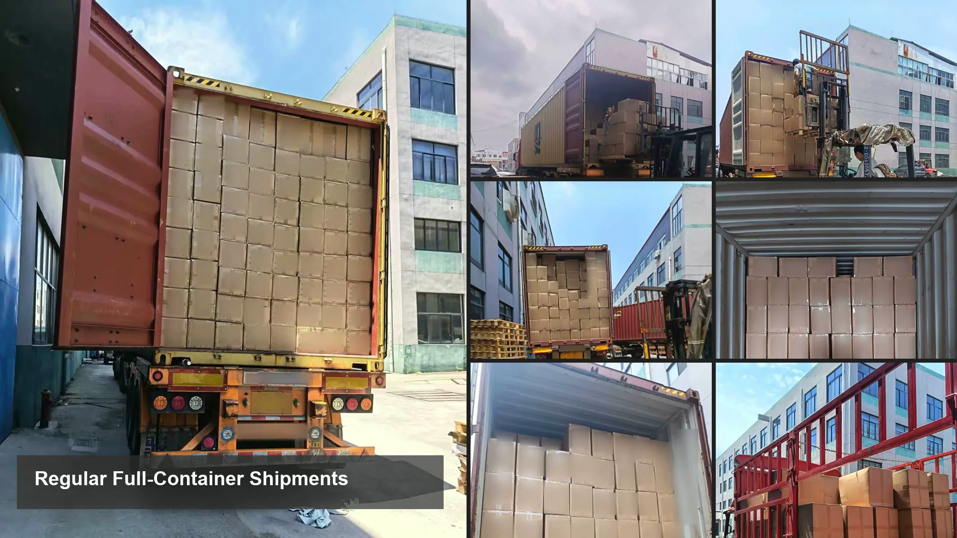 Collage of regular full-container curtain shipments from Xinlan Curtain