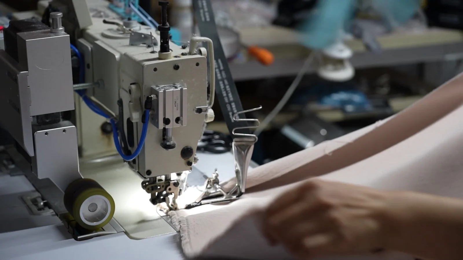 Industrial sewing of a finished curtain panel at Xinlan Curtain